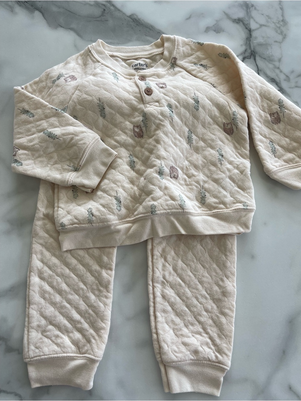 Carter's Cream Quilted Kids Set - Long Sleeve Top & Pants